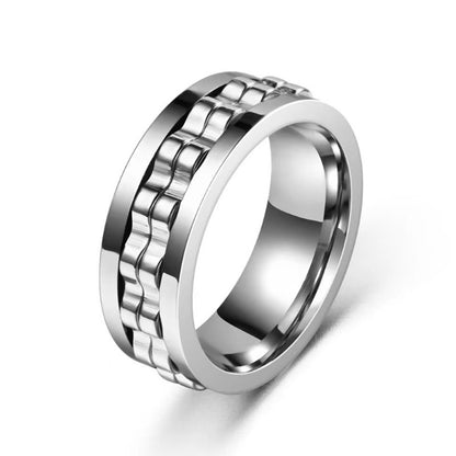 Titanium Spinner Square Texture Ring For Men High Polished Stainless Steel Gear