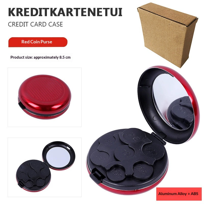 Portable Euro Coin Storage Box - Compact Money Organizer with Built-in Mirror