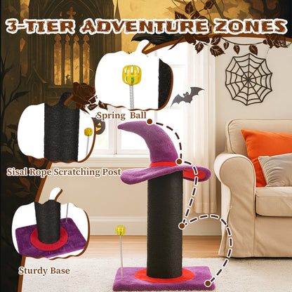 Wizard Hat Cat Scratching Post With Spring Ball Toy For Indoor Cats, Halloween
