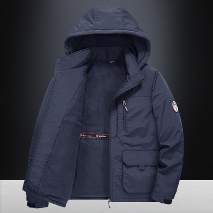 Fall Winter Men Middle-aged Loose Plus Size Outdoor Sports Windproof Hooded