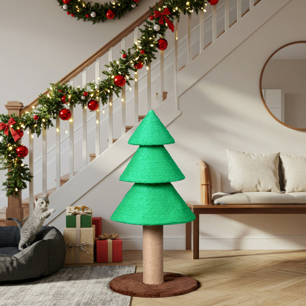 31.5in Christmas Tree Cat Scratcher, Scratching Post For Indoor Cats, Large