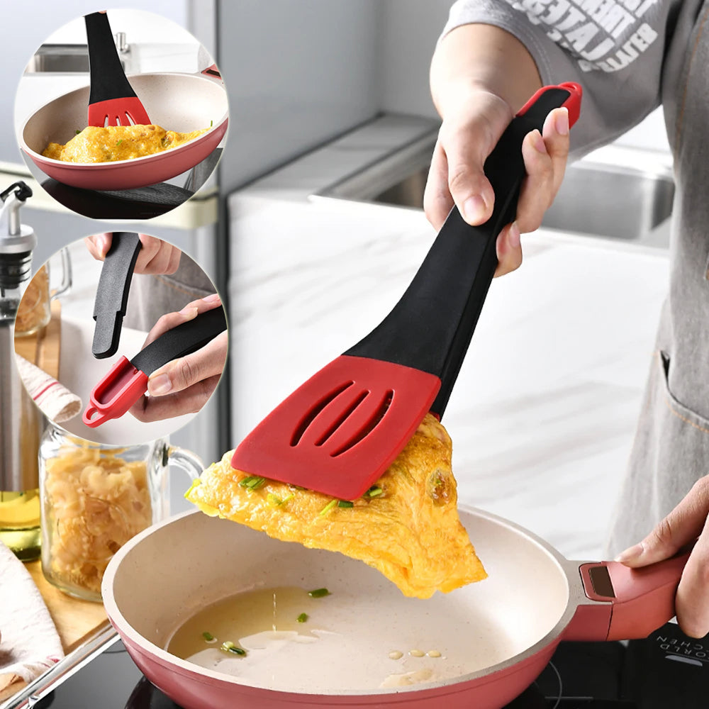 3 In 1 Frying Spatula Clip Silicone Food Steak Pancakes Shovel Slotted Turners