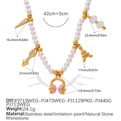 Luxury-lite Versatile DIY Pendant Bracelet Necklace With White Beads. Made Of St