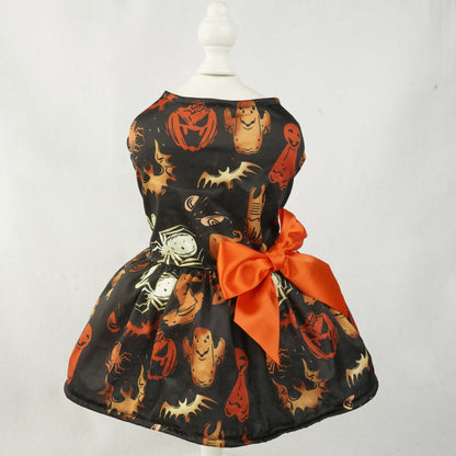 Halloween Small Dog Clothes Pet Dress Pumpkin Print Chihuahua Yorkie Mesh Party